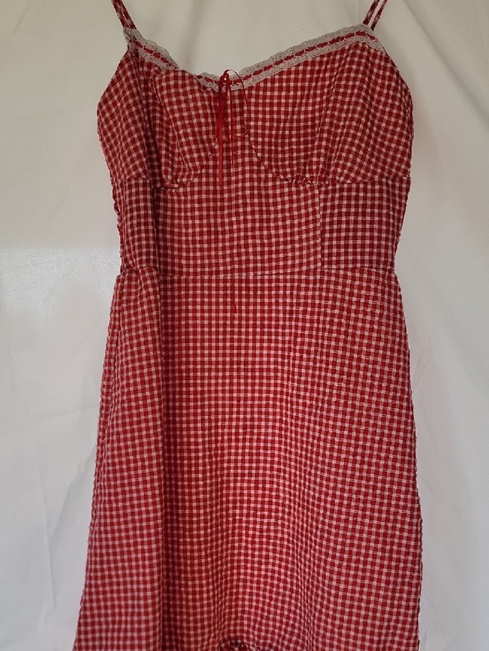 Sienna Sky Red Gingham Lace-Trim Slip Dress - Picture 2 of 5